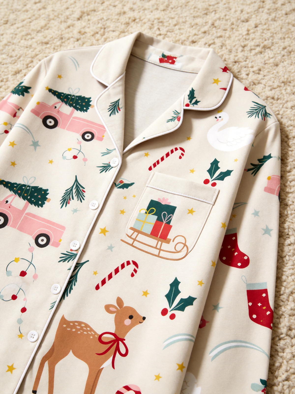 Charming Reindeer, Pink Trucks & Candy Canes Holiday Women Pajama Set
