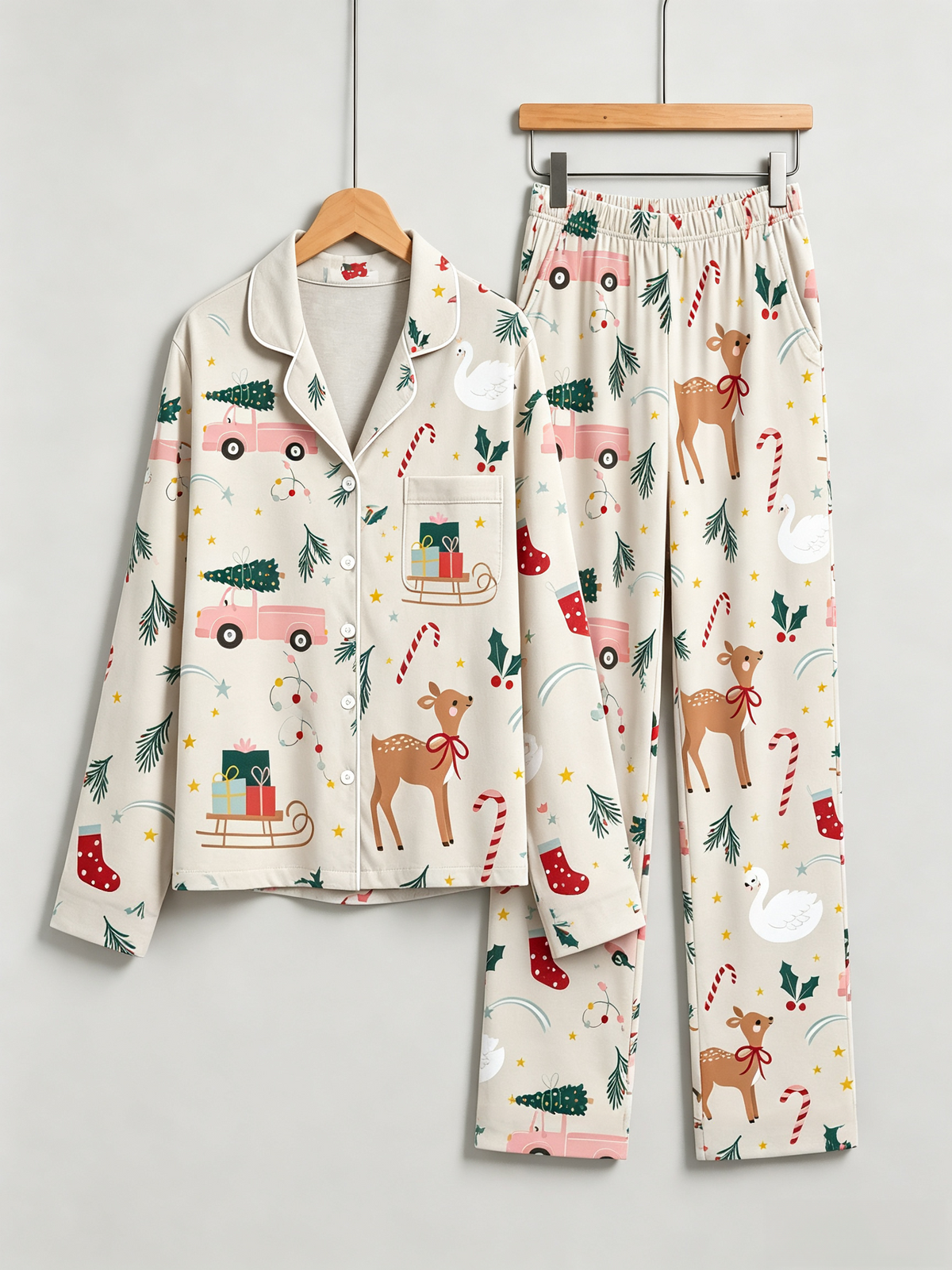 Charming Reindeer, Pink Trucks & Candy Canes Holiday Women Pajama Set
