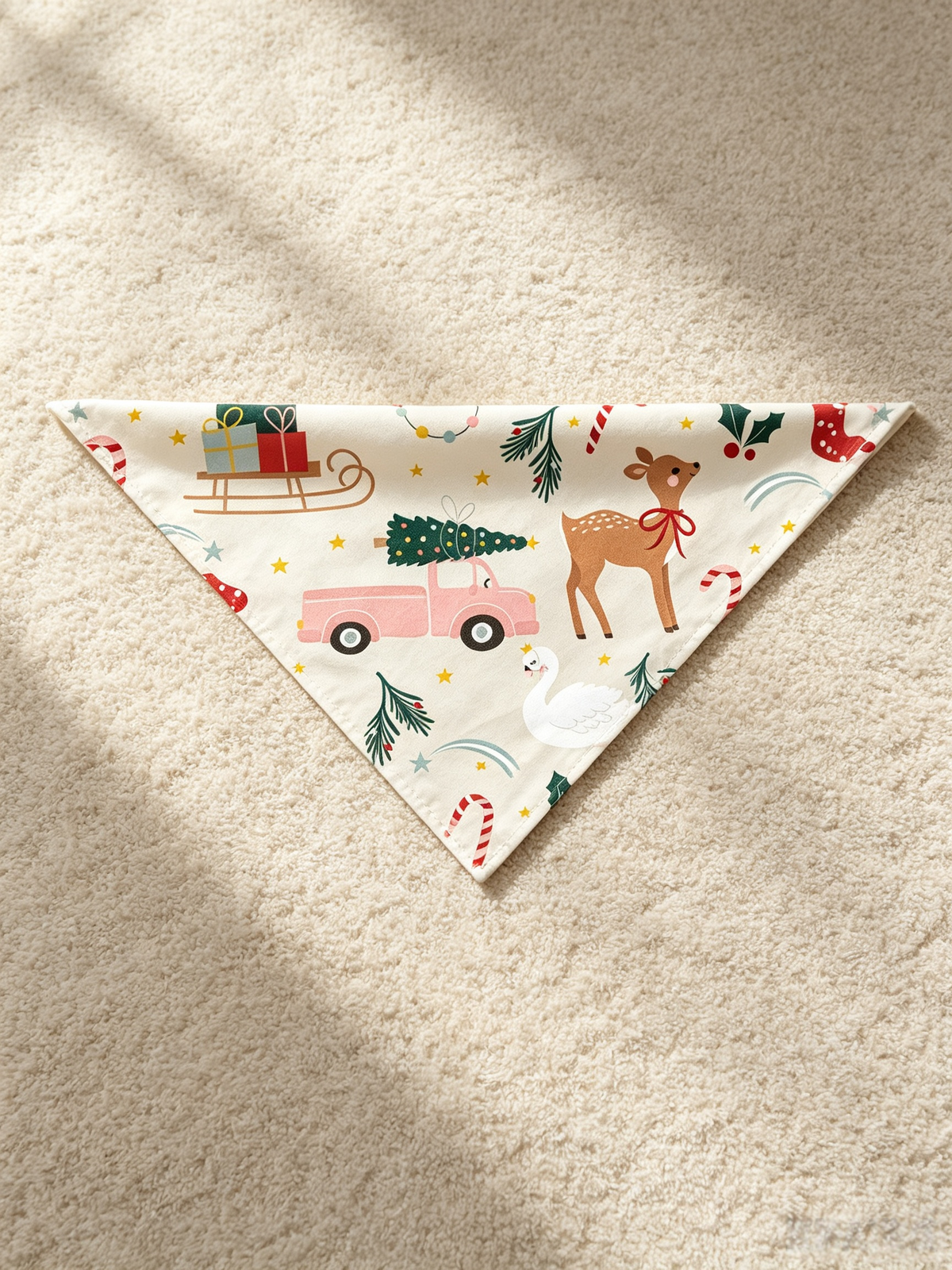 Reindeer, Pink Truck & Candy Cane Cream Christmas Women Hooded Onesie - Zip-Up Loungewear