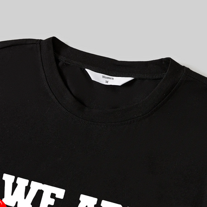 Christmas "We are Family" Text Print Black Long Sleeve Top with Red & White & Green Plaid Family Matching Pajamas