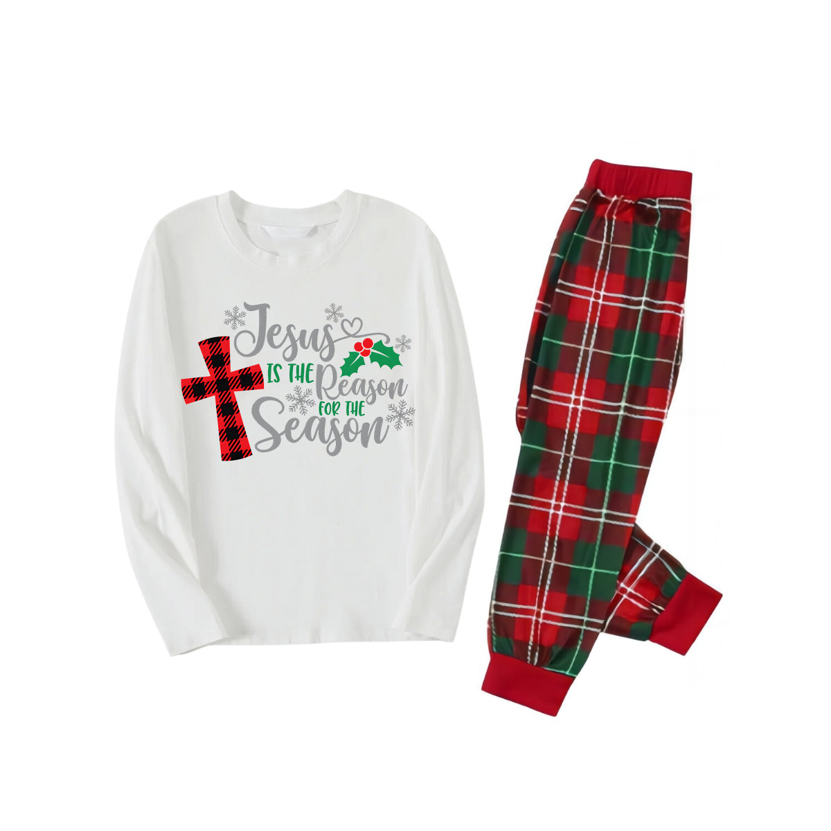 Christmas White&Red&Green Plaid Pants Couple Matching Pajamas