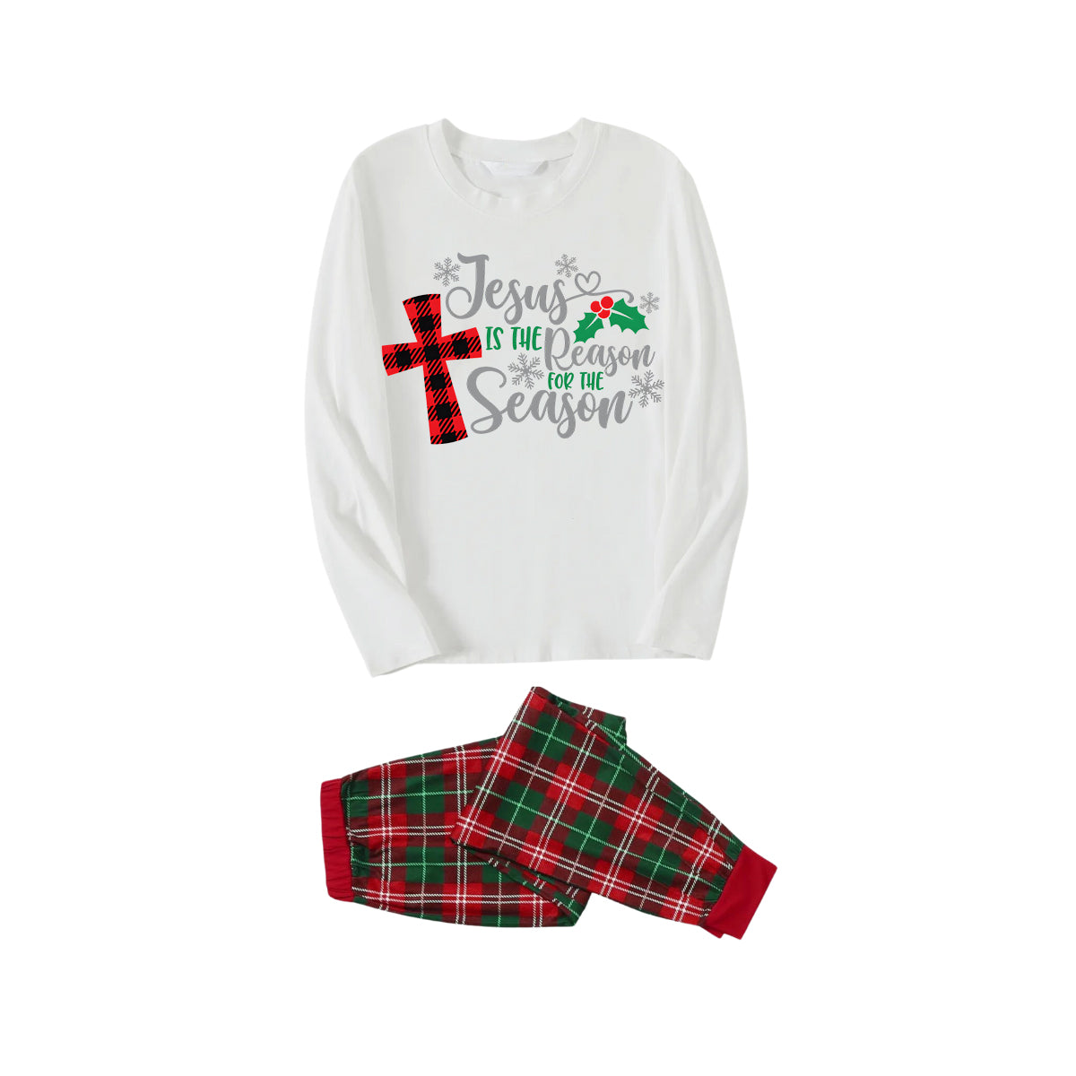 Christmas White&Red&Green Plaid Pants Couple Matching Pajamas