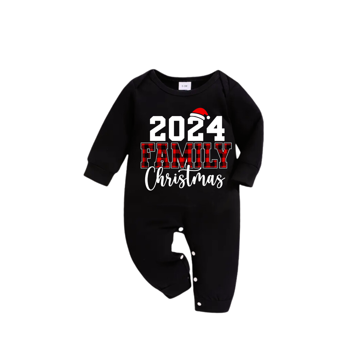 '2024 Family Christmas'Text Pattern Black Long Sleeve Top