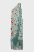 Floral Tassel Halter Neck Satin Midi Dress