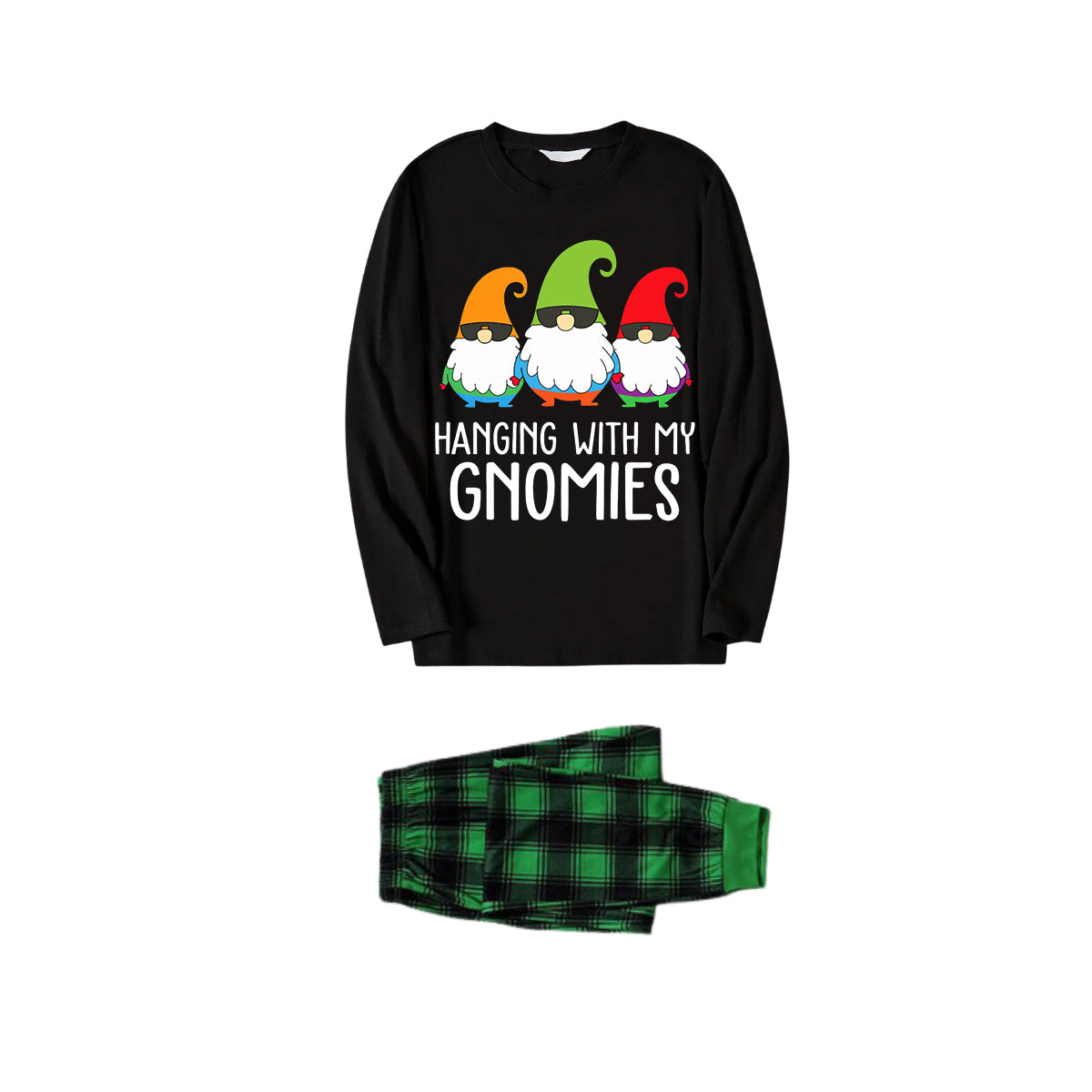 "HANGING WITH MY GNOMIES" Green and Black Plaid Family Matching Pajamas