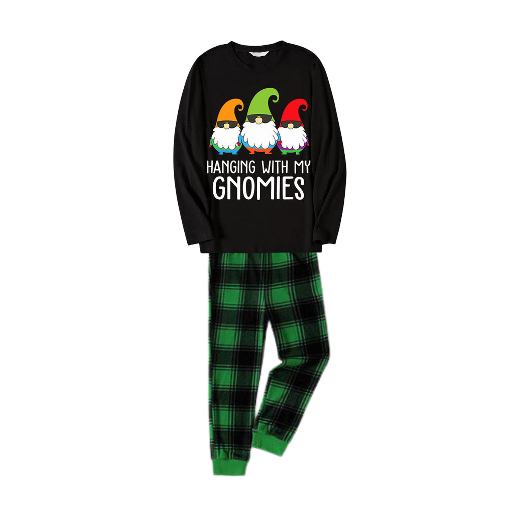 "HANGING WITH MY GNOMIES" Green and Black Plaid Family Matching Pajamas
