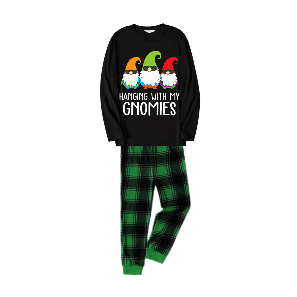 "HANGING WITH MY GNOMIES" Green and Black Plaid Family Matching Pajamas