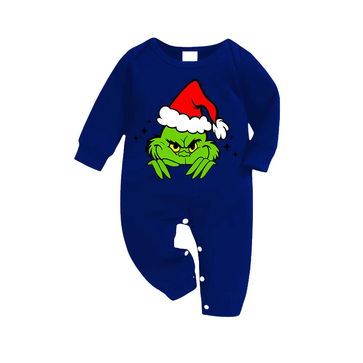 Christmas Cute Green Cartoon Pattern Blue Long Sleeves with Blue&White&Black Plaid Pants Family Matching Pajamas