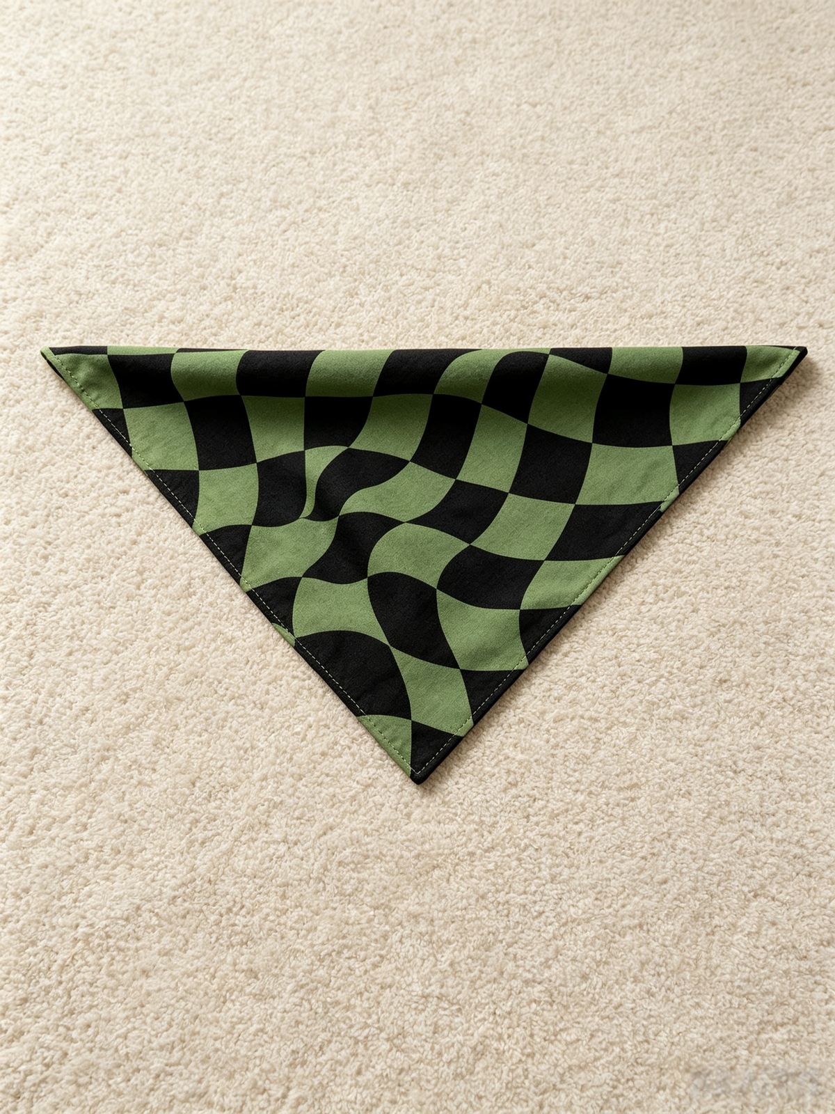 Women Christmas Pajamas - Black & Sage Green Wavy Checkerboard Button-Down Sleep Set