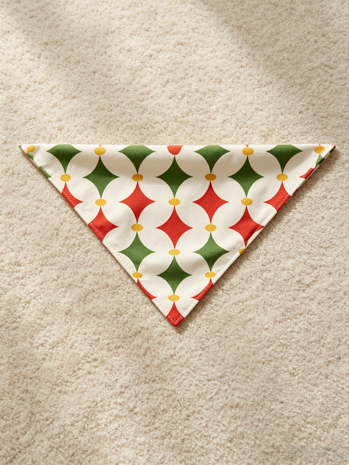 Women Christmas Pajamas - Off-White Red Green Gold-Dotted Geometric Diamond Button up Pajamas