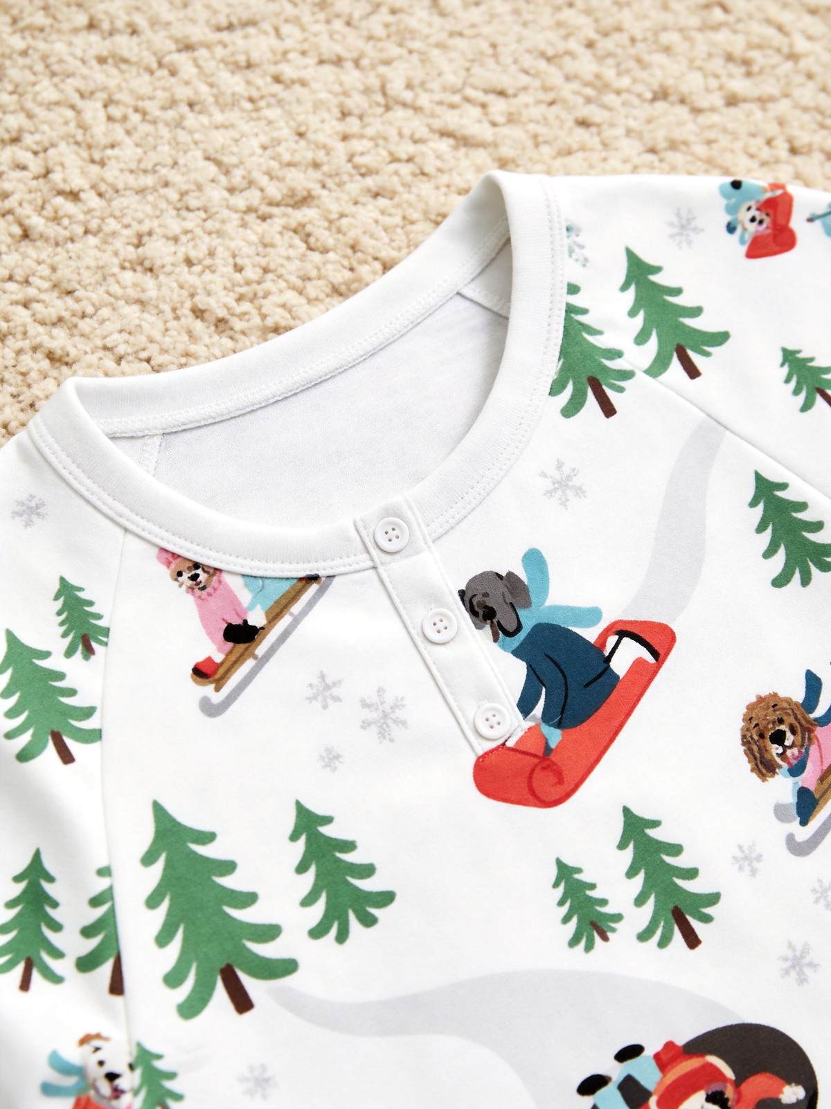 Cute Winter Dogs Sledding Two-Piece Henley Neck Matching Couple Christmas Pajamas
