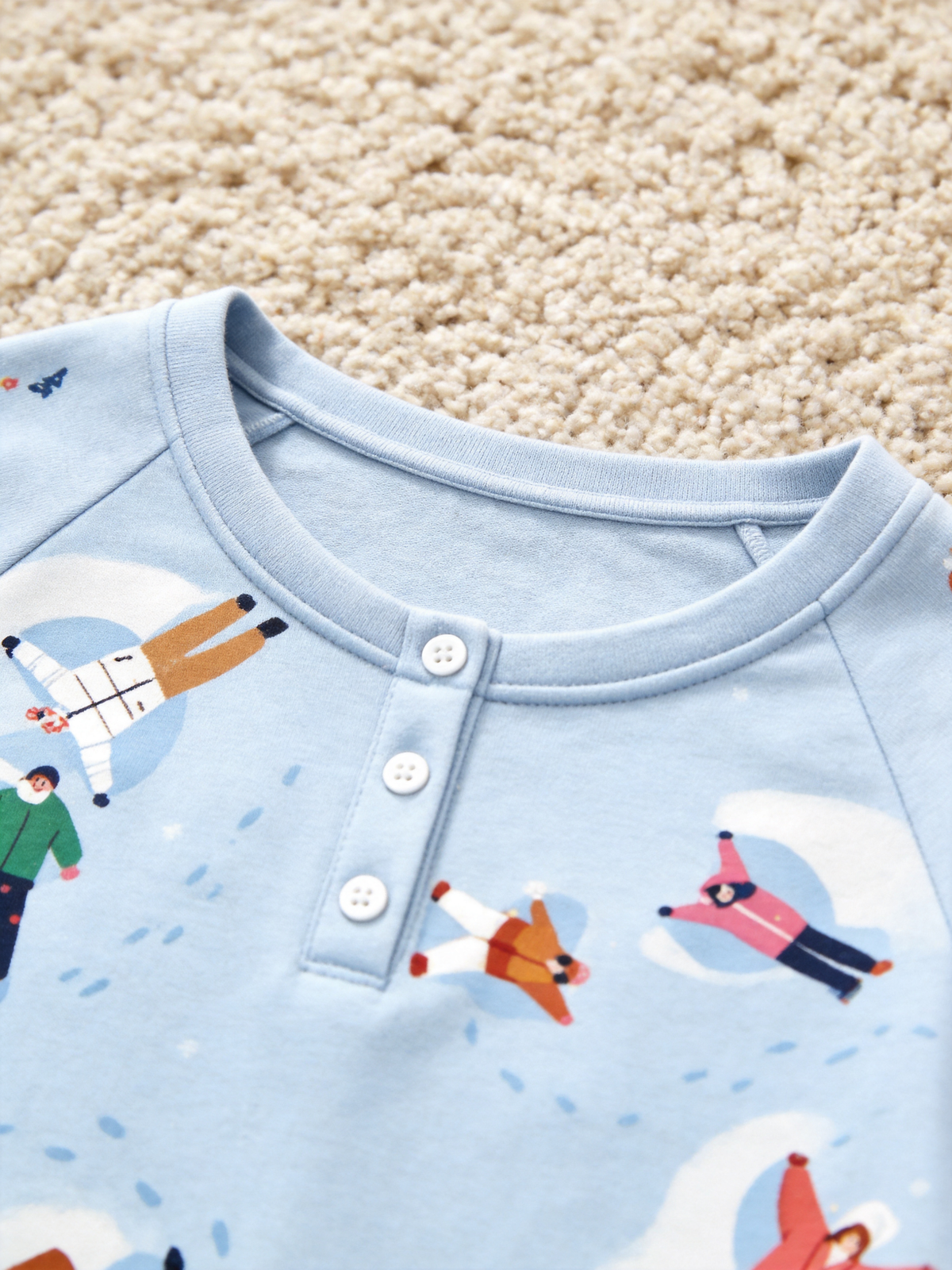 Cozy Snow Angels Print Two-Piece Henley Neck Holiday Couple Sleepwear Set
