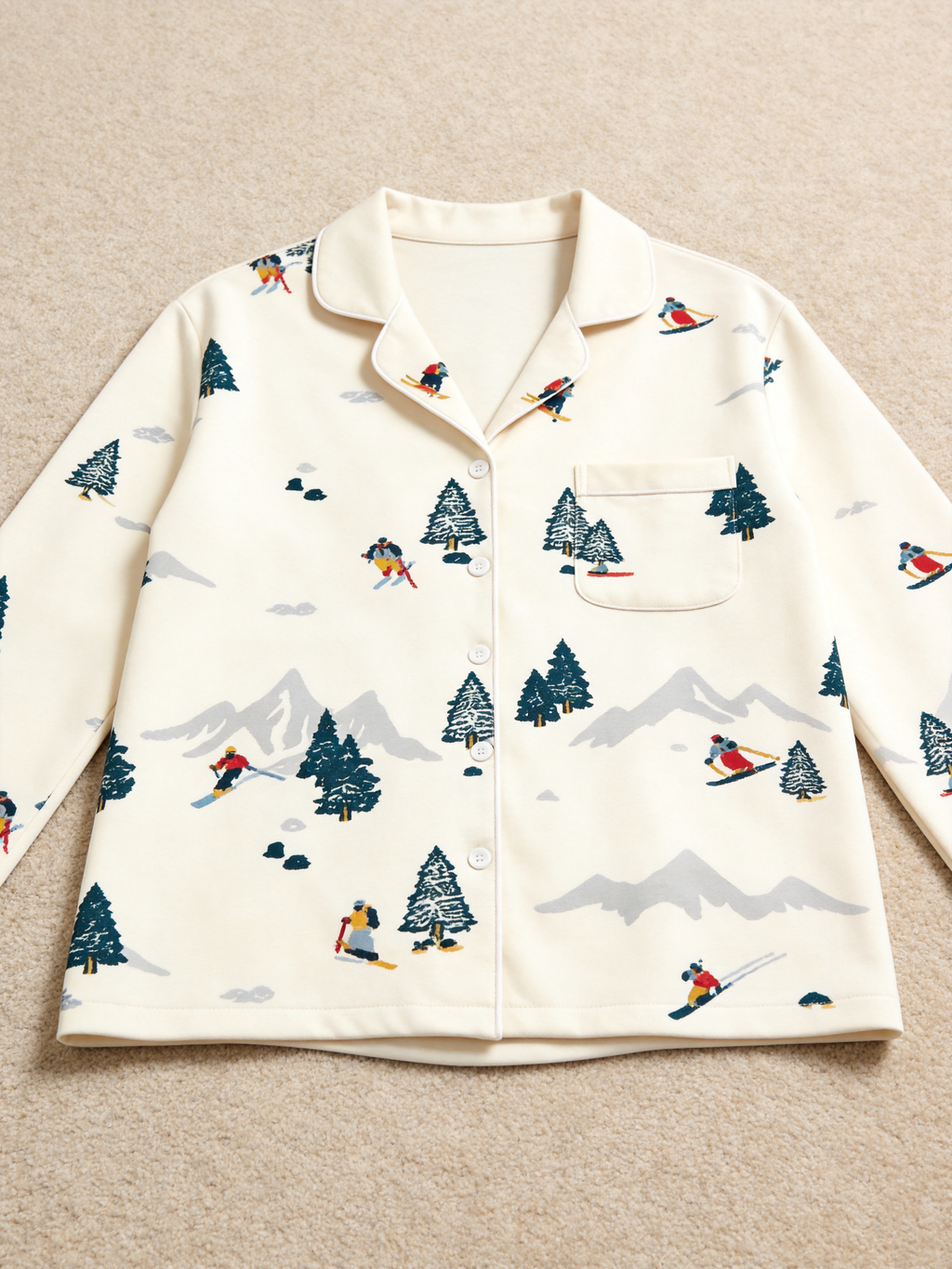 Retro Alpine Ski Lodge & Snowy Mountains Neutral Holiday Women Christmas Pajamas