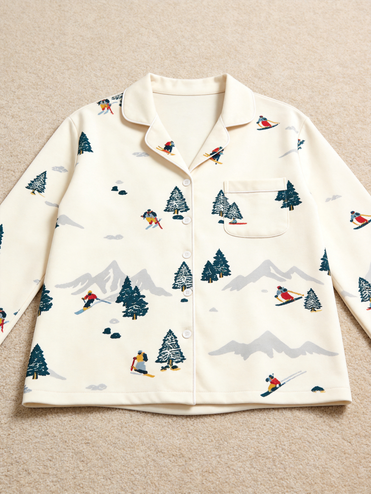 Retro Alpine Ski Lodge & Snowy Mountains Neutral Holiday Women Christmas Pajamas