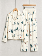 Retro Alpine Ski Lodge & Snowy Mountains Neutral Holiday Women Christmas Pajamas