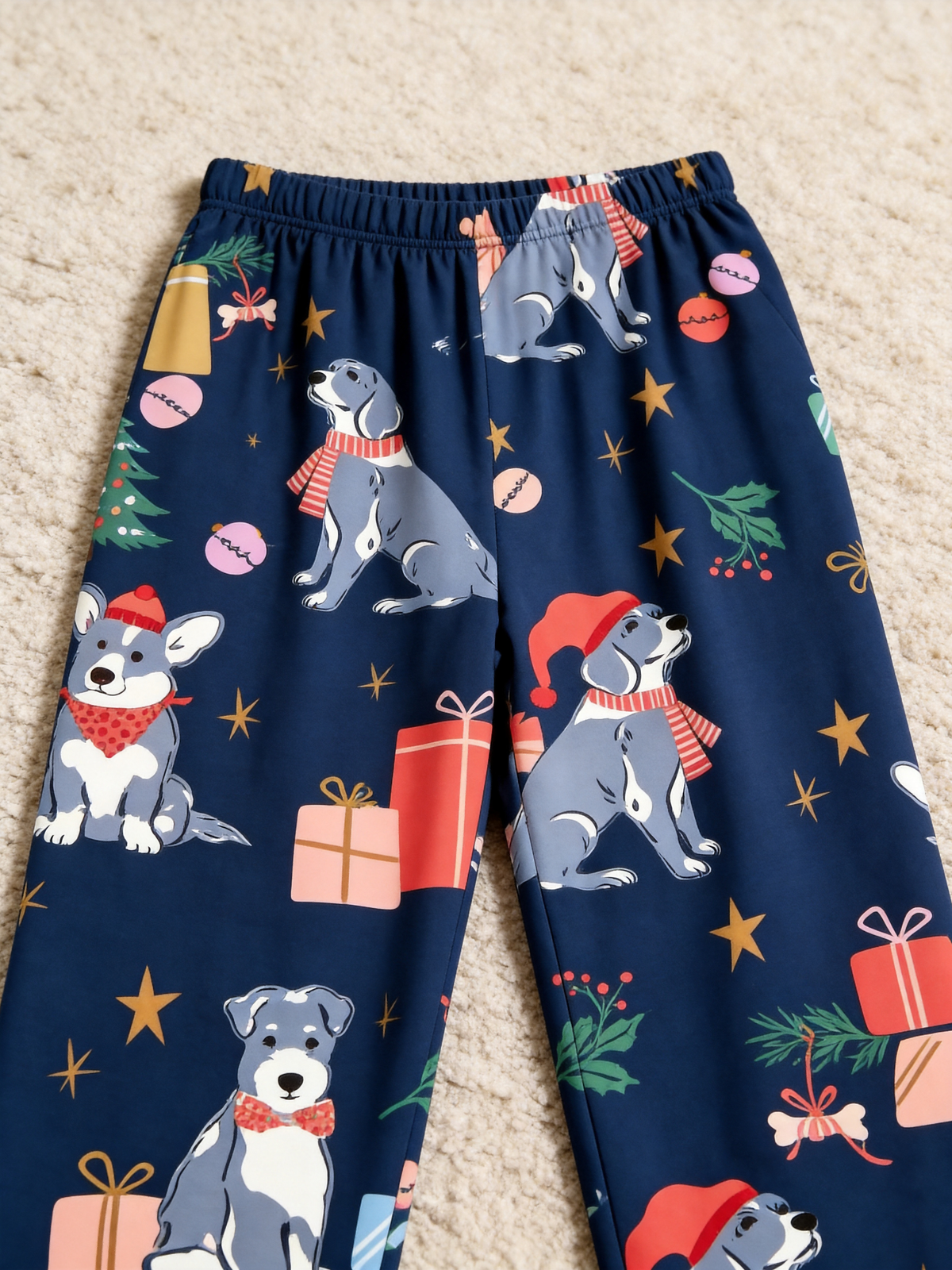 Festive Christmas Dogs with Gifts Two-Piece Henley Neck Matching Couple Sleepwear