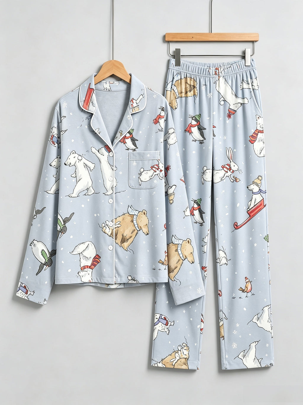 Whimsical Winter Animals & Snowflakes Soft Blue Women Pajama Set