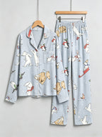 Whimsical Winter Animals & Snowflakes Soft Blue Women Pajama Set
