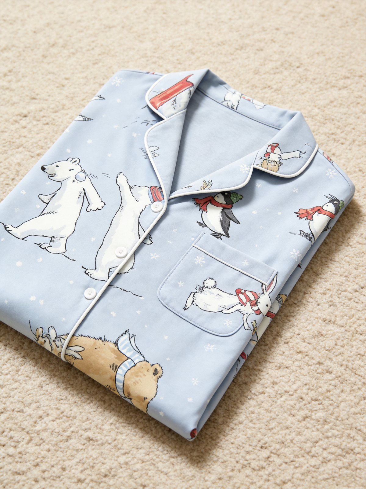 Whimsical Winter Animals & Snowflakes Soft Blue Women Pajama Set