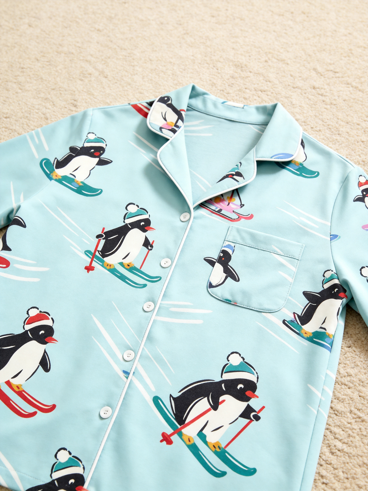 Cute Christmas Penguins Skiing & Sliding Women Sleepwear