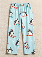 Cute Christmas Penguins Skiing & Sliding Women Sleepwear