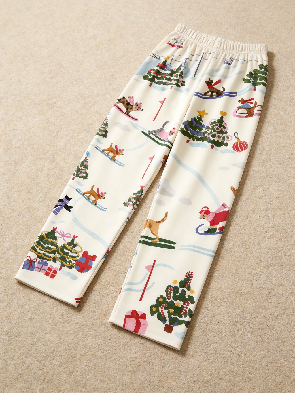 Chic Oatmeal Winter Dogs Skiing & Trees Holiday Women Christmas Pajamas