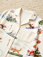 Chic Oatmeal Winter Dogs Skiing & Trees Holiday Women Christmas Pajamas