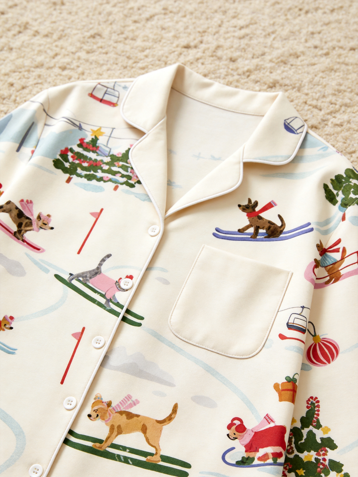 Chic Oatmeal Winter Dogs Skiing & Trees Holiday Women Christmas Pajamas