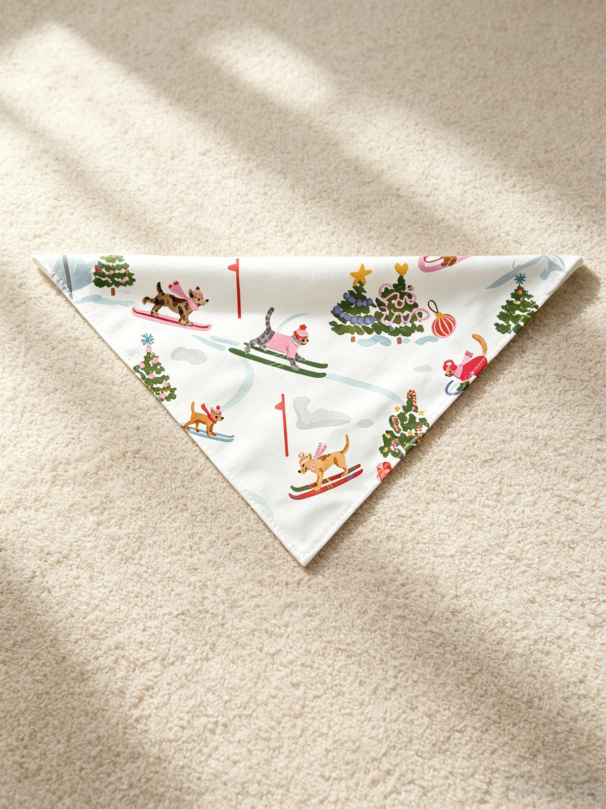 Festive Skiing Dogs & Christmas Tree Two-Piece Henley Neck Holiday Couple Pajamas