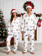 Playful Pups in Sweaters Skiing Neutral Women Christmas PJs