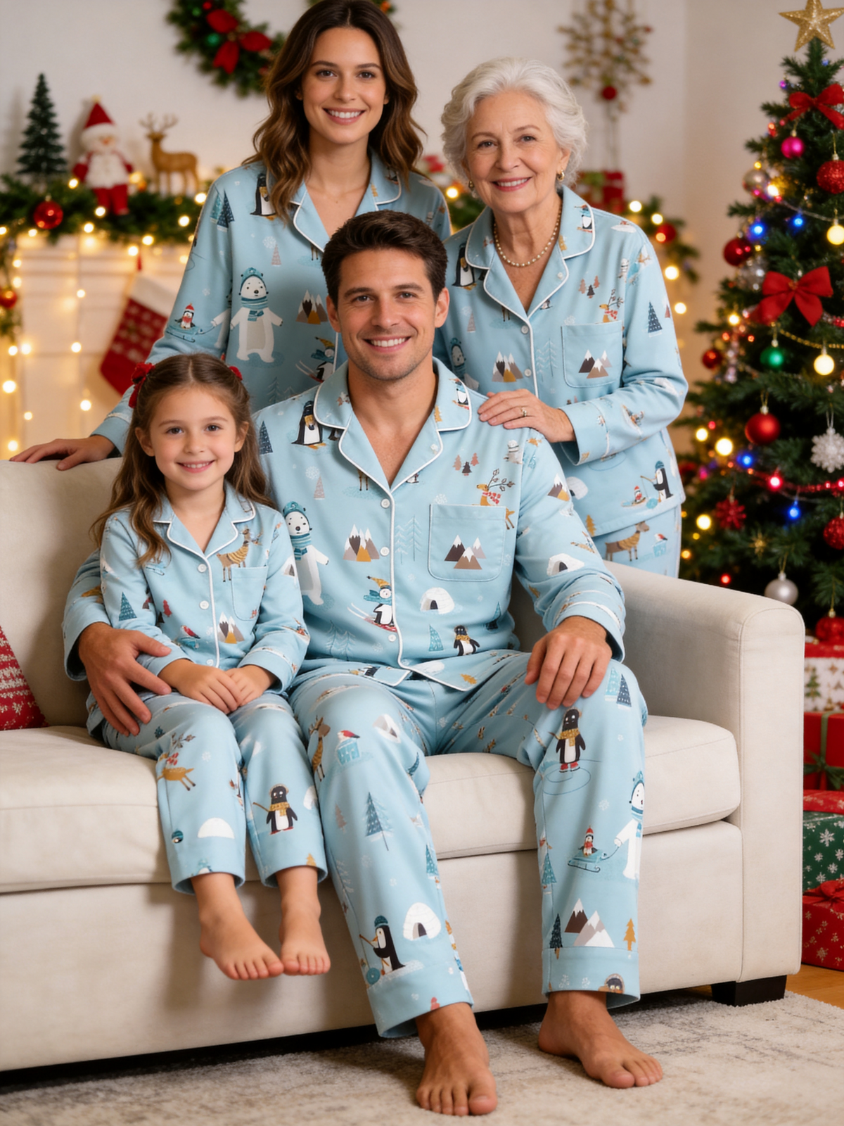 Nordic Arctic Animals & Igloo Scenic Winter Matching Family Pajamas