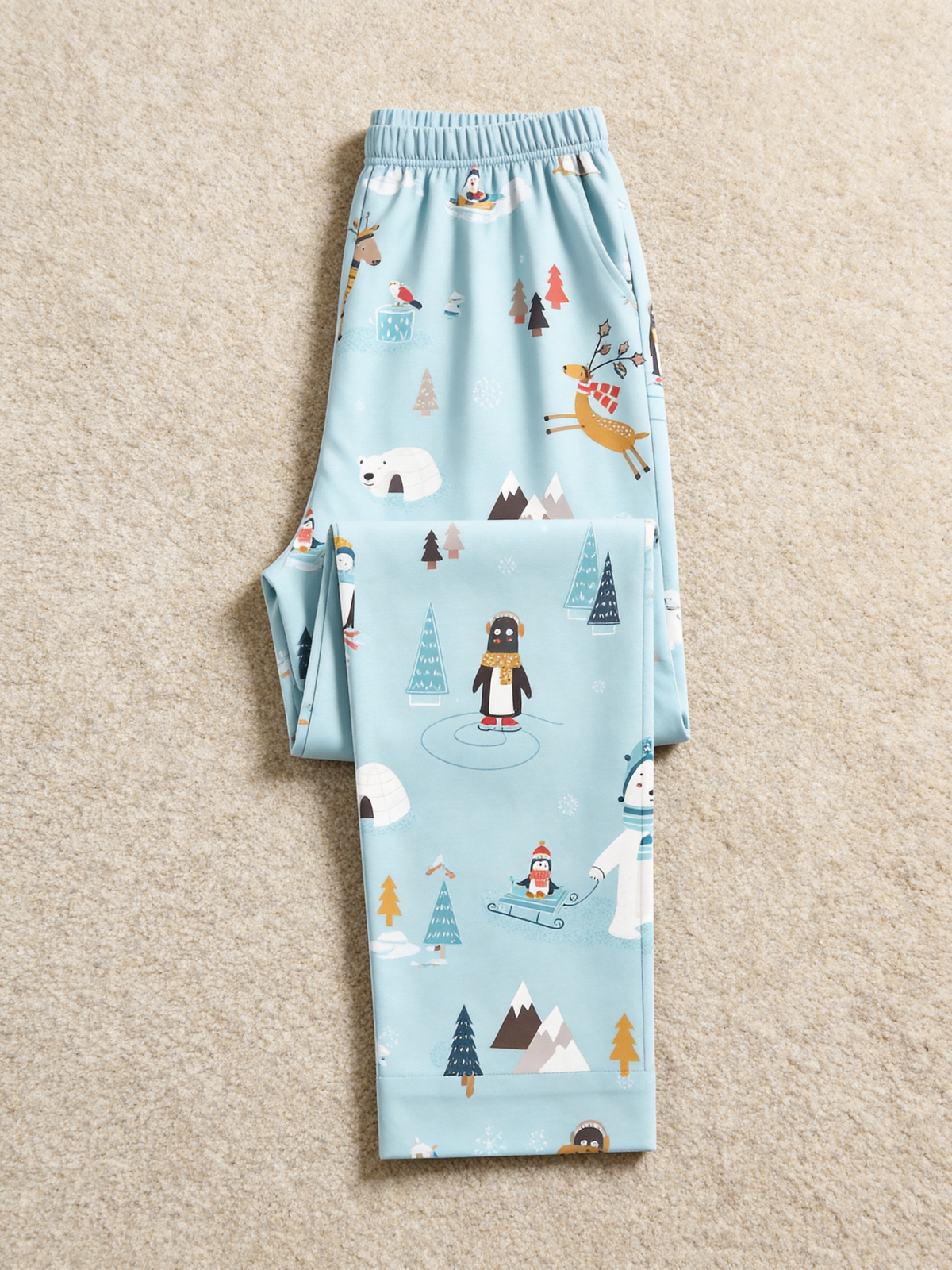 Winter Wonderland Polar Bear, Penguin & Reindeer Two-Piece Henley Neck Couple PJs