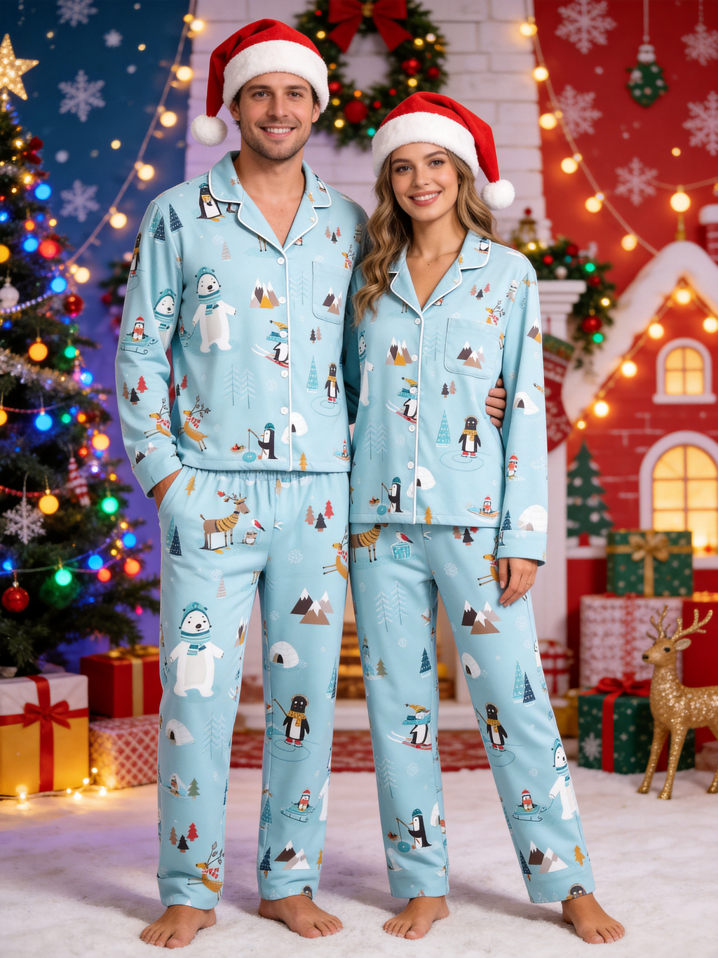 Nordic Arctic Animals & Igloo Scenic Winter Women Christmas Pajamas