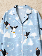 Arctic Puffins & Snowy Mountains Ice Blue Women Christmas Pajamas