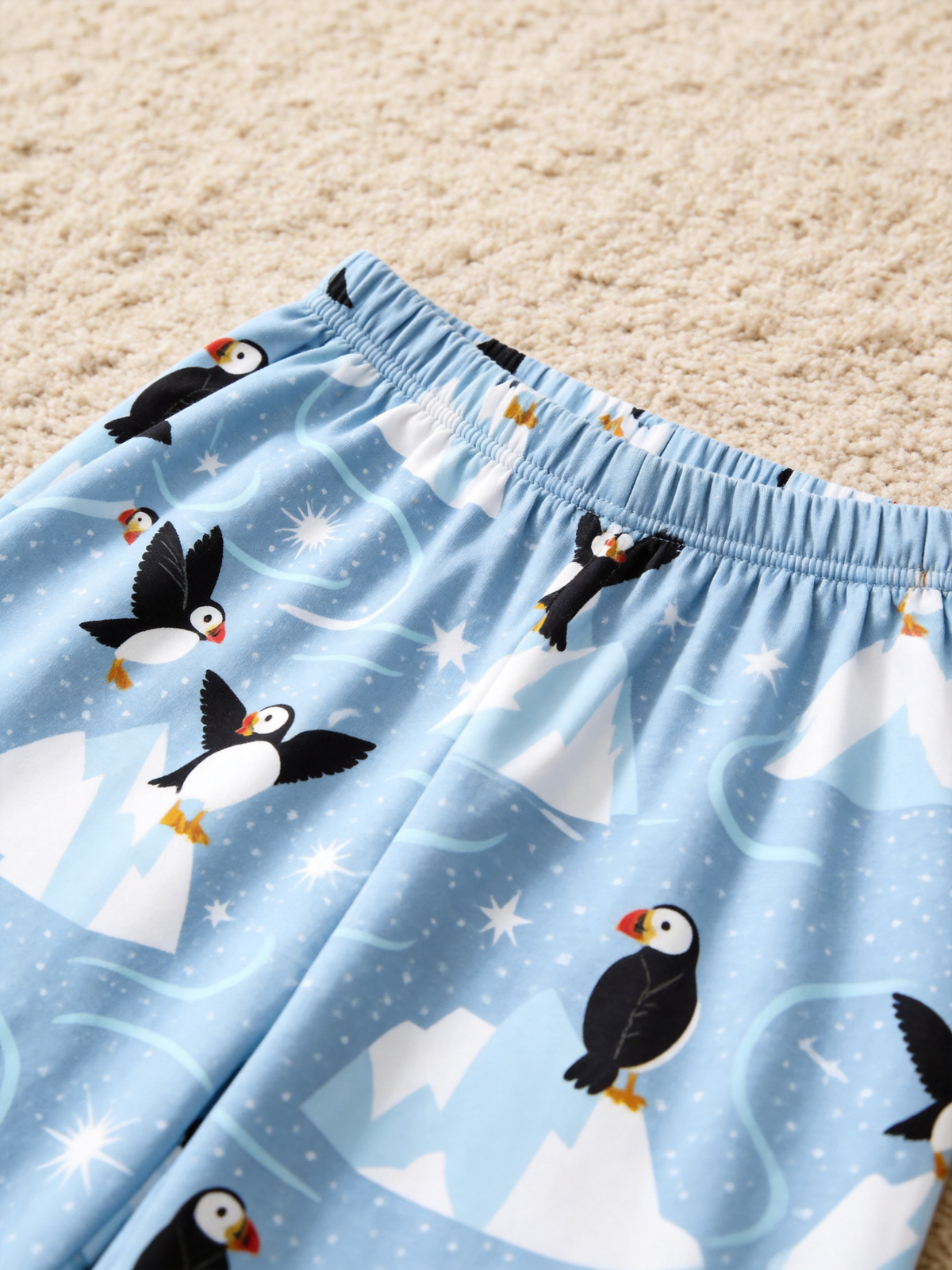 Charming Arctic Puffers & Icebergs Two-Piece Henley Neck Couple PJs