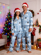 Arctic Puffins & Snowy Mountains Ice Blue Women Christmas Pajamas