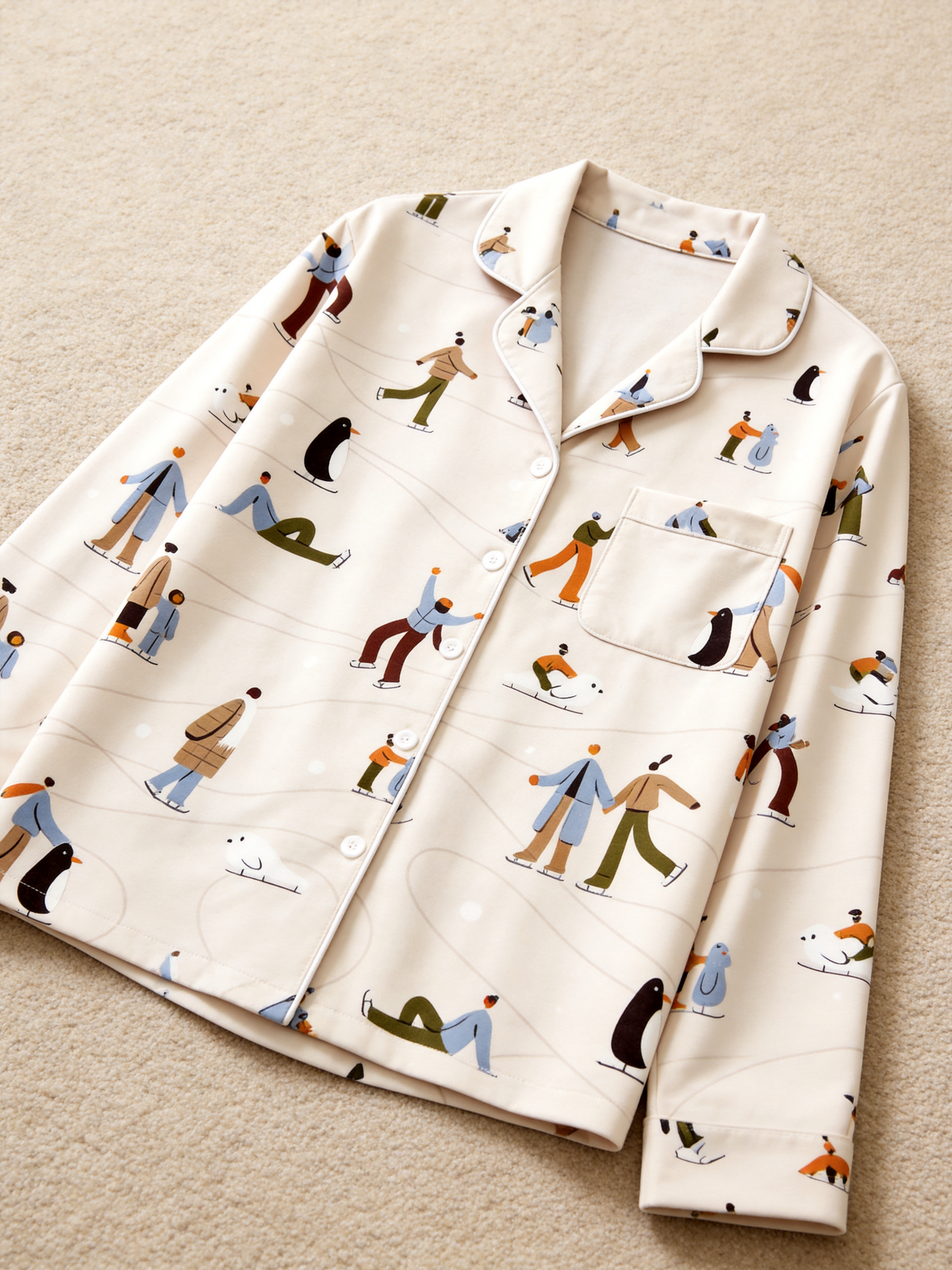 Cozy Winter Skating Print Women Christmas Pajamas Set