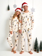 Cozy Winter Ice Skating & Penguins Two-Piece Henley Neck Matching Family Christmas Pajamas