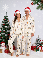 Cozy Winter Skating Print Women Christmas Pajamas Set