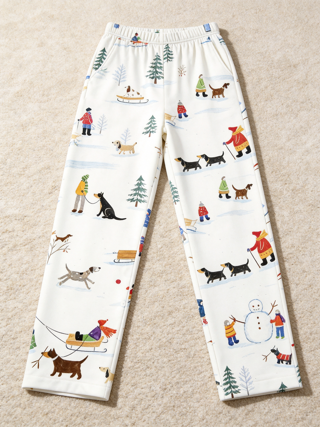 Hand-Drawn Winter Snowman & Dogs Holiday Women Christmas Pajamas