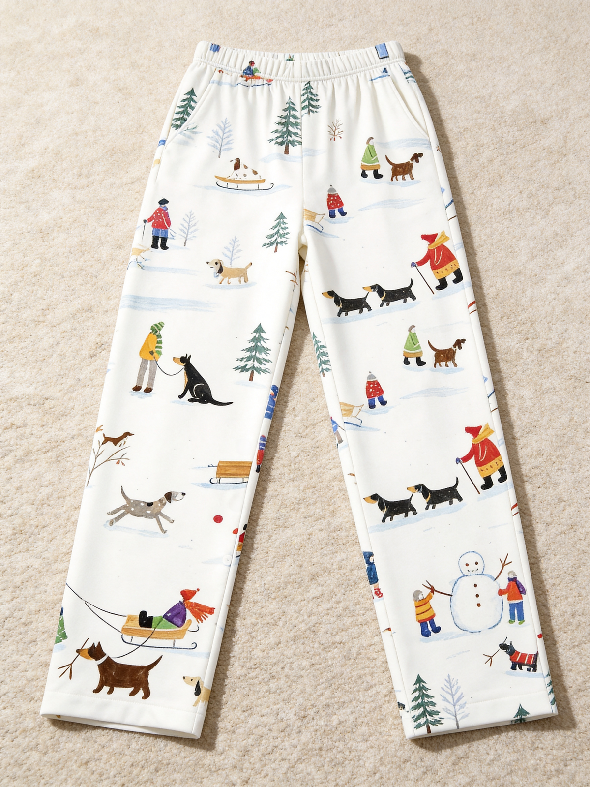 Hand-Drawn Winter Snowman & Dogs Holiday Women Christmas Pajamas