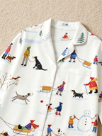 Hand-Drawn Winter Snowman & Dogs Holiday Women Christmas Pajamas