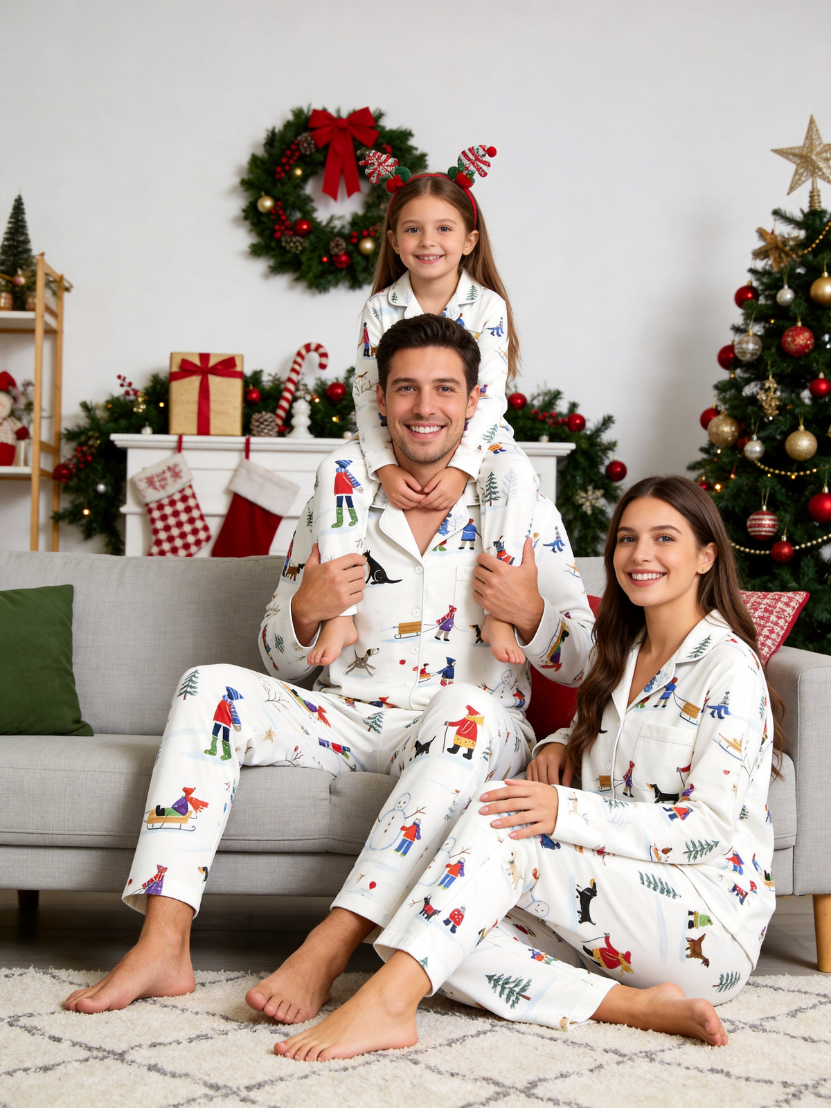 Hand-Drawn Winter Snowman & Dogs Holiday Family Pajamas