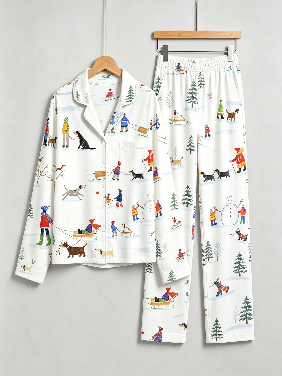 Hand-Drawn Winter Snowman & Dogs Holiday Women Christmas Pajamas