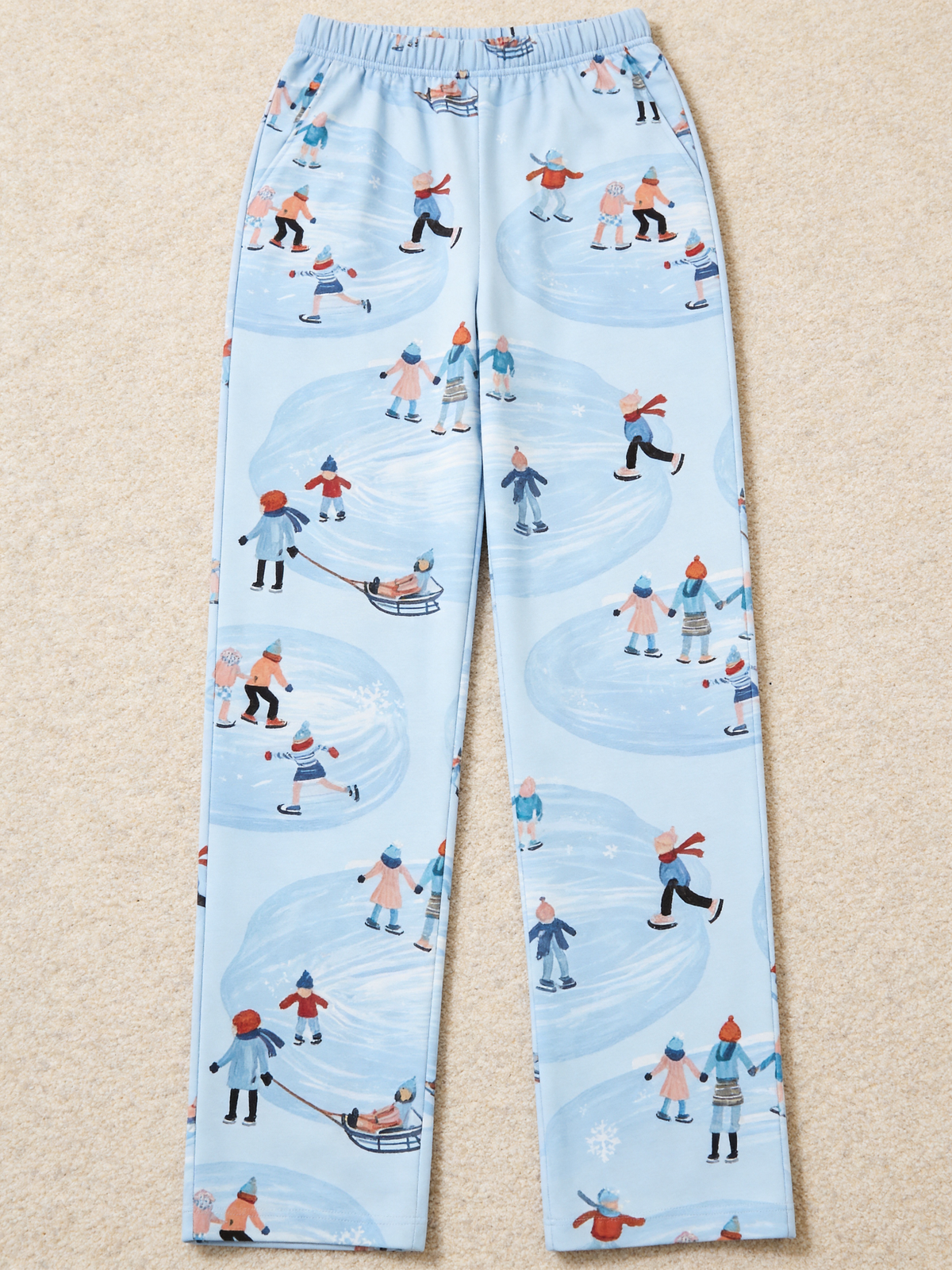 Whimsical Ice Skating Print Two-Piece Henley Neck Couple Matching PJs