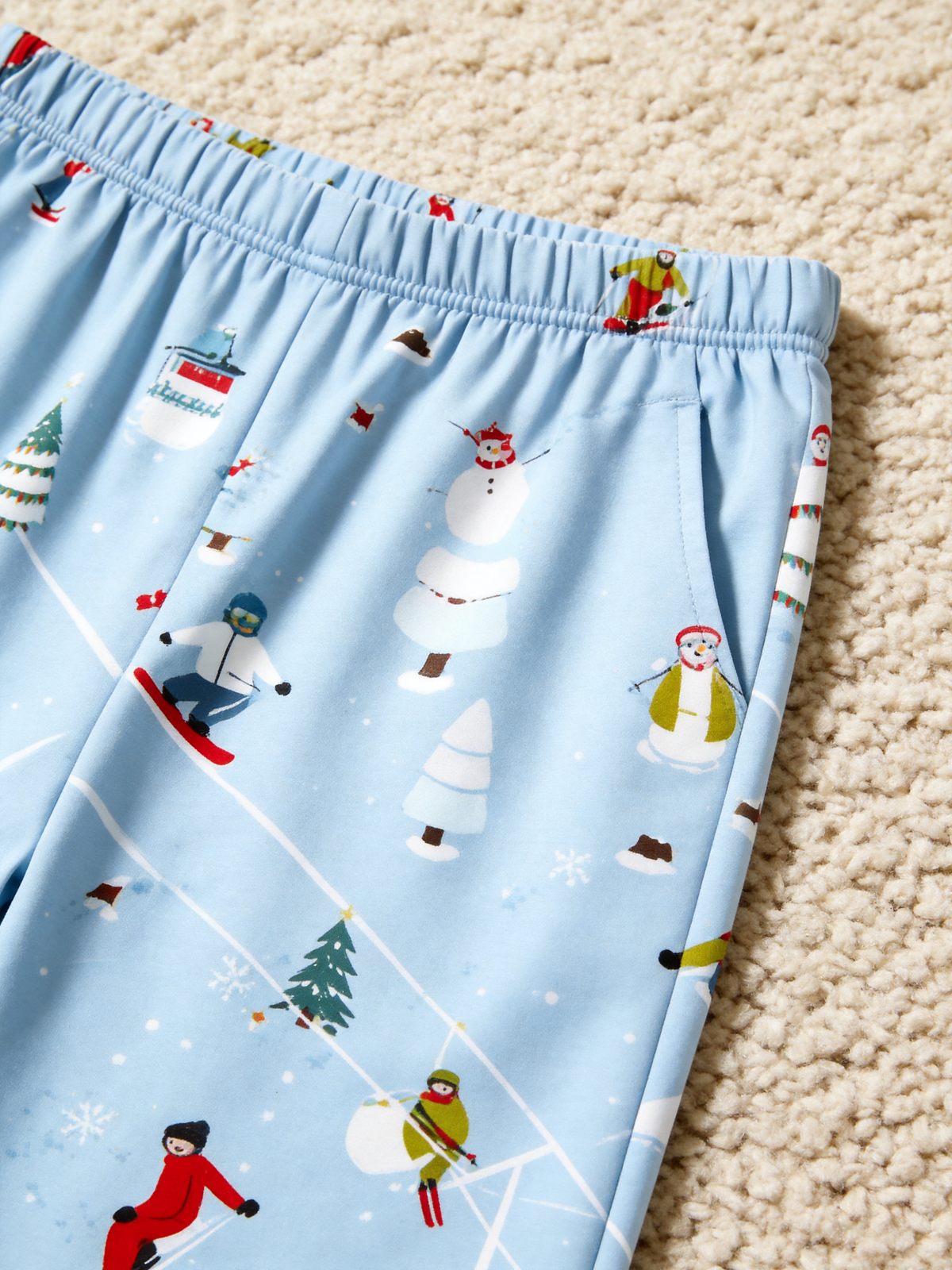 Playful Skiing Snowman & Trees Two-Piece Henley Neck Christmas Holiday Couple Sleepwear
