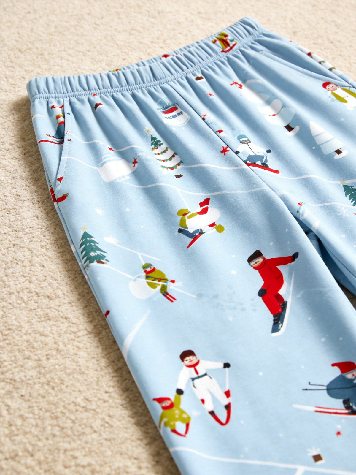 Playful Skiing Snowman & Trees Two-Piece Henley Neck Christmas Holiday Couple Sleepwear