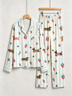 Chic Striped Dachshunds with Gifts Christmas Women Pajama Set