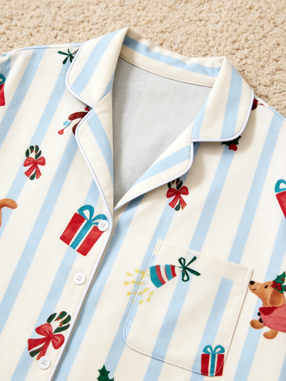 Chic Striped Dachshunds with Gifts Christmas Women Pajama Set