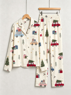 Cute Christmas Car & Tree Print Women Christmas Pajamas